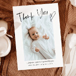 Baby Photo Thank You Heart Casual Script Birth Announcement<br><div class="desc">Simple and minimalistic birth announcement card featuring hand lettered typography that says "thank you" with a heart at the end. You can add your newborn baby's picture in the middle and the baby stats at the bottom. You can also add a second picture with a message on the back.</div>