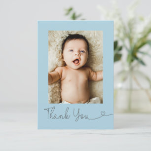 Baby Photo Thank you Heart Modern Baby shower blue Card