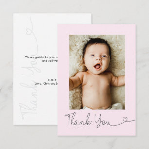 Baby Photo Thank you Heart Modern Baby shower Pink Card