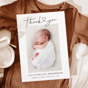 Baby Photo Thank You Heart Modern Birth Announcement Postcard