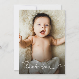 Baby Photo Thank you Heart Script Baby shower Card
