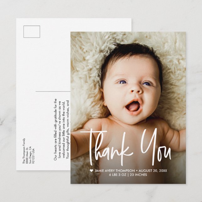 Baby Photo Thank you Modern Design Birth Announcement Postcard (Front/Back)