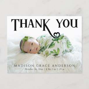 Baby Photo Thank You Modern Heart Birth Announcement Postcard
