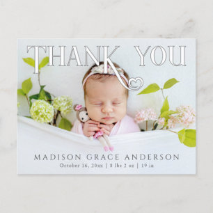 Baby Photo Thank You Modern Heart Birth Announcement Postcard