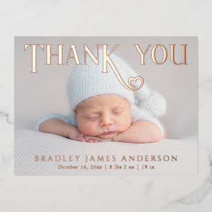Baby Photo Thank You Modern Heart Birth Foil Invitation Postcard