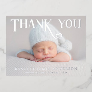 Baby Photo Thank You Modern Heart Birth Foil Invitation Postcard