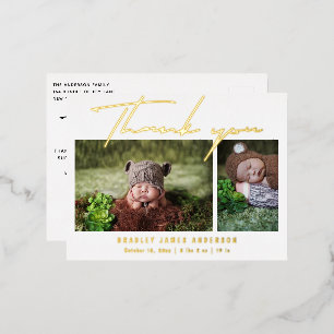 Baby Photo Thank You Modern Script Birth Foil Foil Invitation Postcard