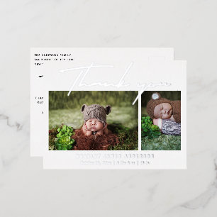 Baby Photo Thank You Modern Script Birth Foil Invitation Postcard