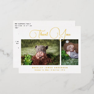 Baby Photo Thank You Modern Script Birth Foil Invitation Postcard