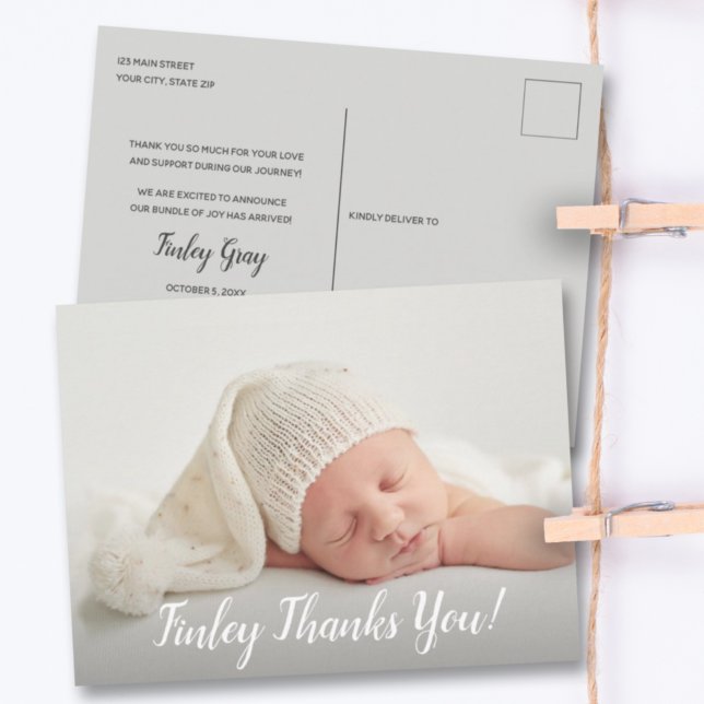 Baby Photo Thank You Script Birth Announcement Postcard (Creator Uploaded)