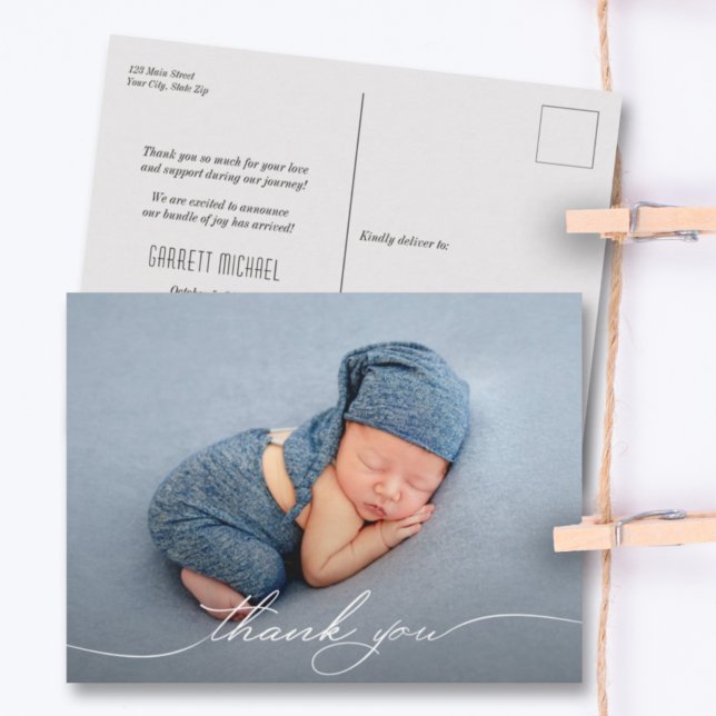 Baby Photo Thank You Script Birth Announcement Postcard (Creator Uploaded)