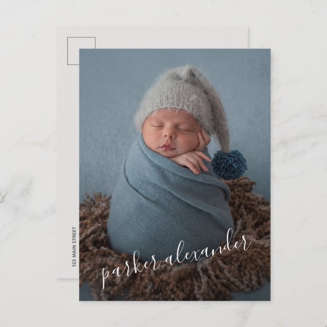 Baby Photo Thank You Script Birth Announcement Postcard (Front/Back)