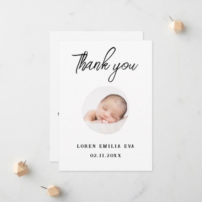 Baby Photo Thank You Script Heart Birth Announcement (Front/Back In Situ)