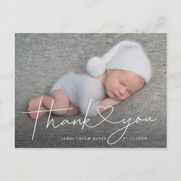 Baby Photo Thank You Script Heart Birth Announcement