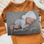 Baby Photo Thank You Script Heart Birth Announcement Postcard<br><div class="desc">This stylish and elegant photo birth template announcement postcard features a photo of your newborn baby boy or girl, custom message that can be personalized, hand lettered typography text that says "Thank you" with a heart between the words. Customize this product by adding your newborn baby's name, birth stats, and...</div>