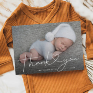 Baby Photo Thank You Script Heart Birth Announcement Postcard