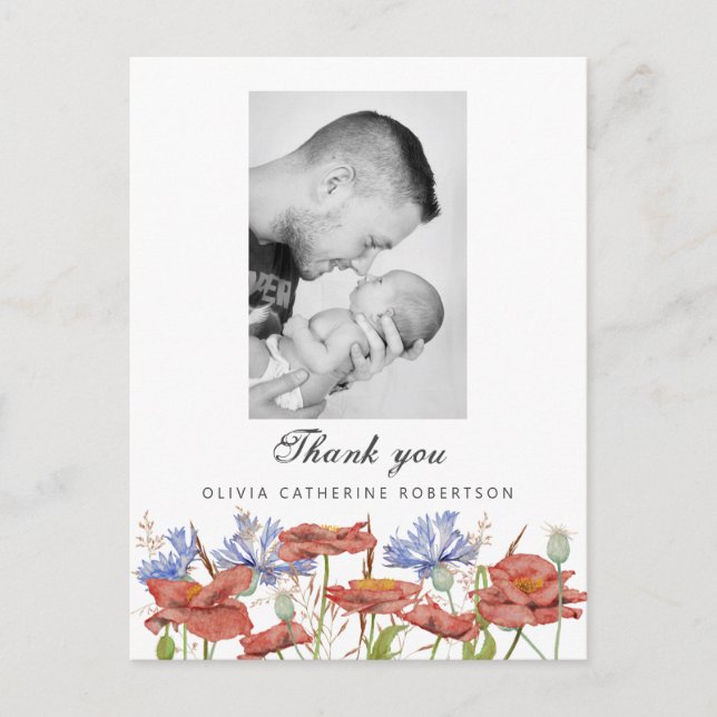 Baby Photo thank you wildflower birth announcement Postcard (Front)
