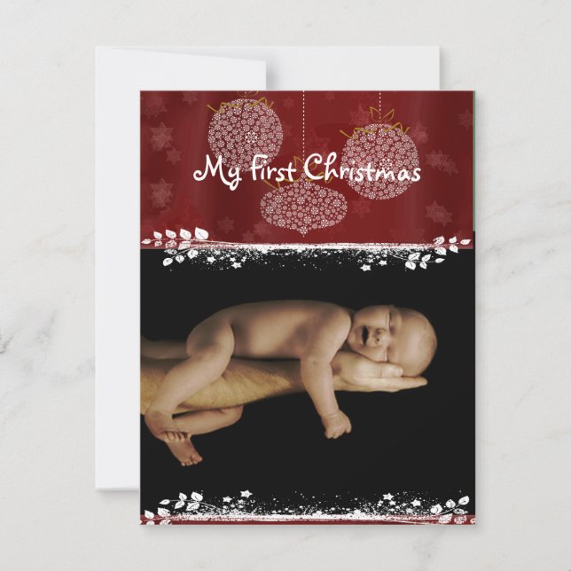 Baby Photo White Ornaments My 1st Christmas Holiday Card (Front)