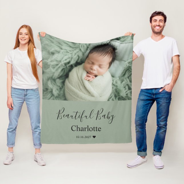 Baby Photo with Custom Name Keepsake Fleece Blanket (In Situ)