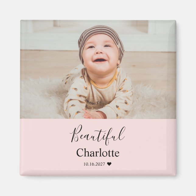 Baby Photo with Custom Name Keepsake Magnet (Front)