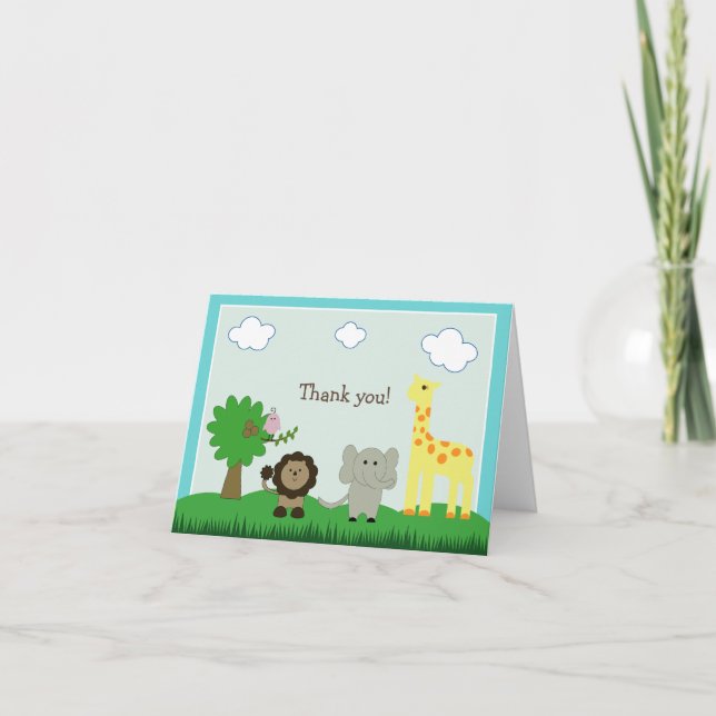 Baby Photo Zoo Animal Thank You Card (teal) (Front)