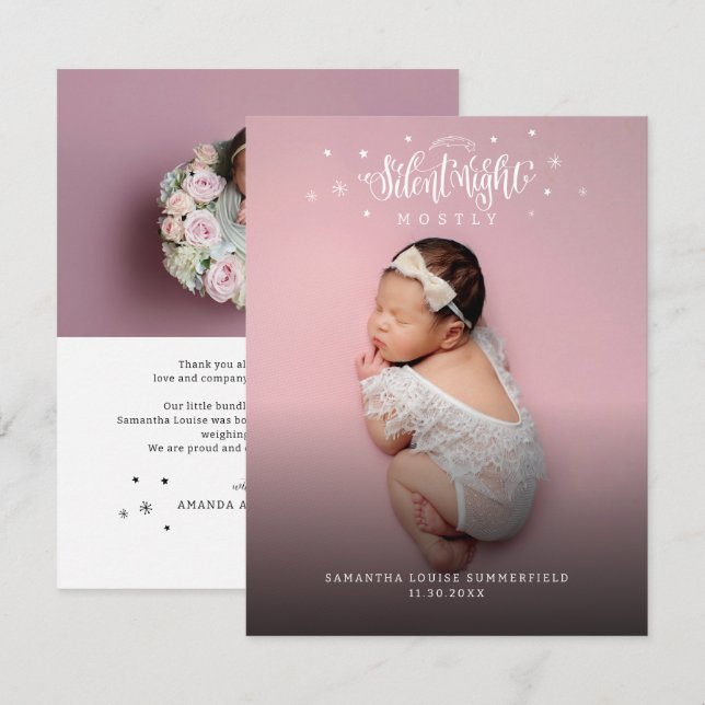 Baby Photos Christmas Holiday Birth Announcement (Front/Back)