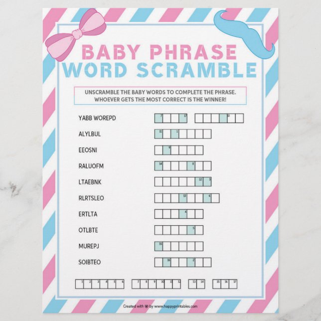 Baby Phrase Scramble [Gender Surprise] Custom Letterhead (Front)