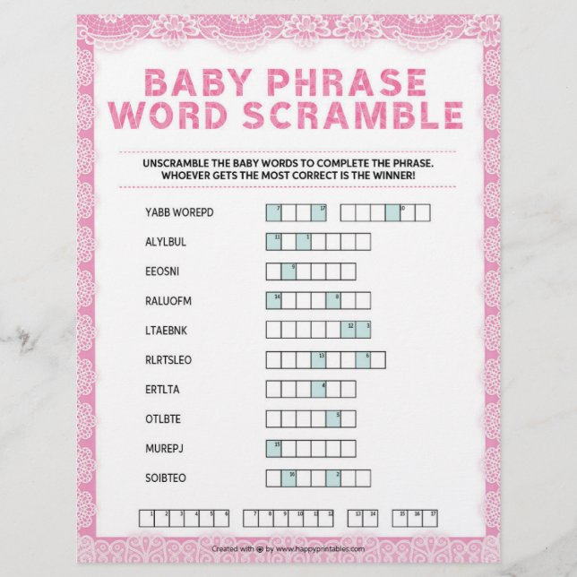 Baby Phrase Scramble [Luxury Lace [Pink]] Custom Letterhead (Front)
