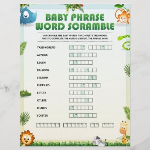 Baby Phrase Word Scramble [Animal Theme] Custom Letterhead