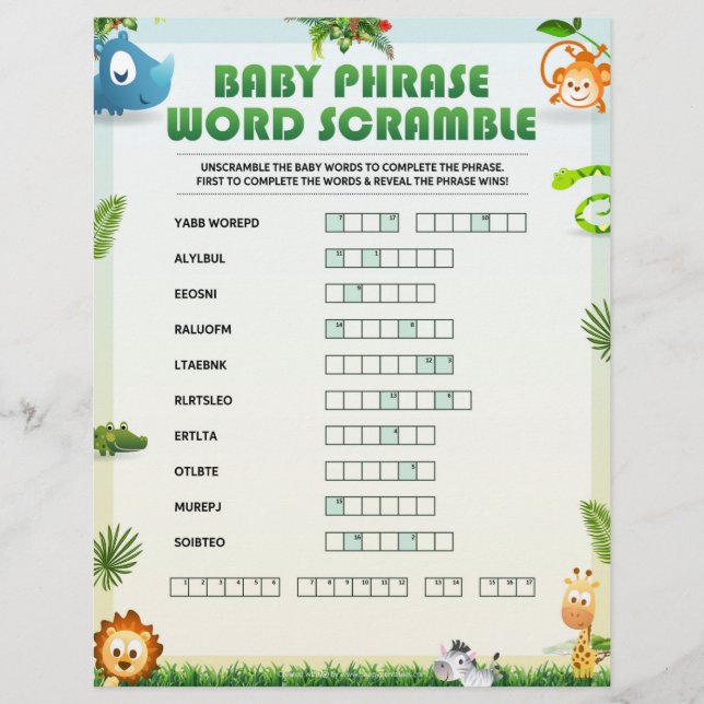 Baby Phrase Word Scramble [Animal Theme] Custom Letterhead (Front)