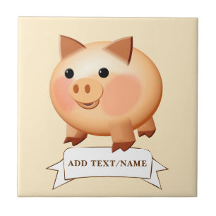Baby Pig Drawing Custom Tile
