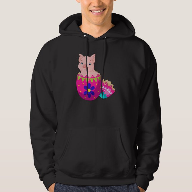Baby Pig Hatching From Easter Egg Easter Day Hoodie (Front)