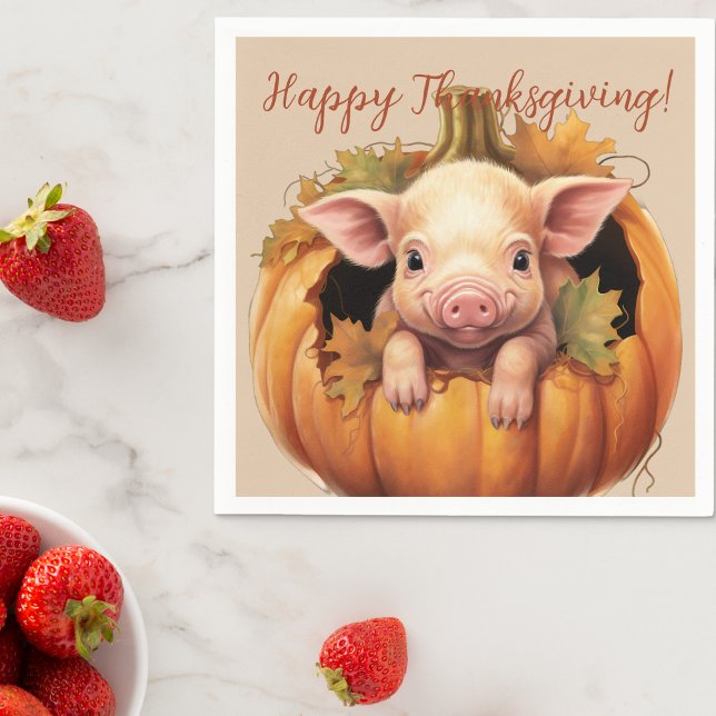 Baby Pig & Pumpkin Thanksgiving Cocktail Napkins (Creator Uploaded)