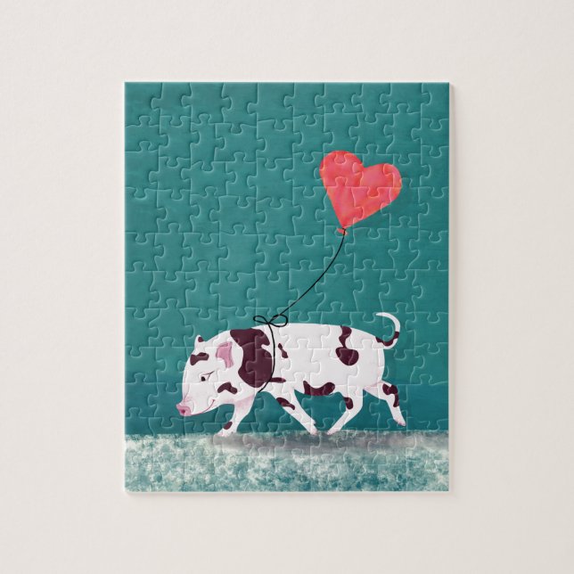 Baby Pig With Heart Balloon Jigsaw Puzzle (Vertical)