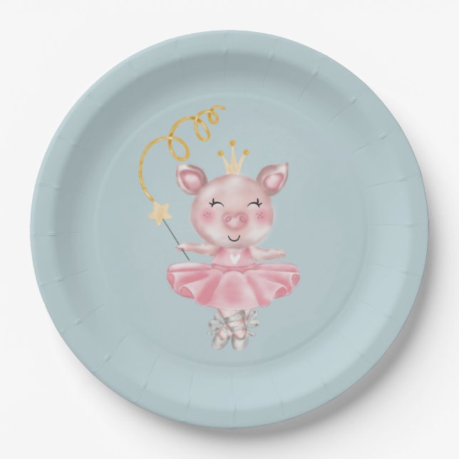 Baby Piggy Ballerina Paper Plate (Front)