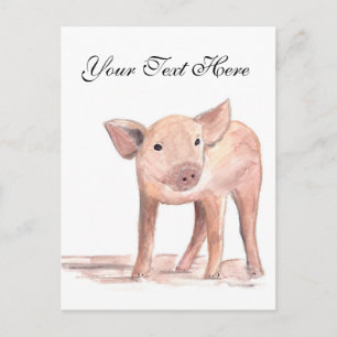 Baby piglet pig Animal Watercolor Farm Cute Postcard