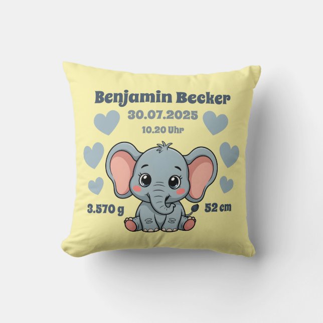 Baby pillow at birth - Elephant - customizable (Front)