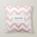 Baby Pillow - pink chevron pattern<br><div class="desc">This personalised pillow makes a great gift for parents of a newborn. Personalise with the name and birth date of the baby.</div>