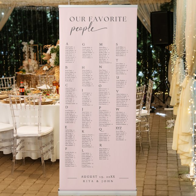 Baby Pink Alphabetical Wedding Seating Chart Retractable Banner (Creator Uploaded)