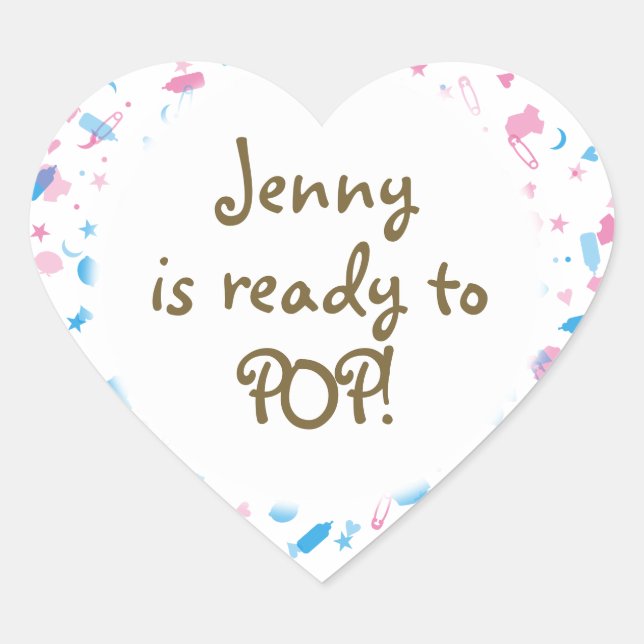 Baby Pink and Blue Confetti Baby Shower Favour Heart Sticker (Front)