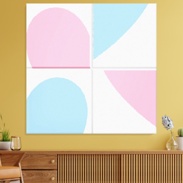Baby Pink and Blue Minimalist Abstract Heart Art Canvas Print (Insitu(LivingRoom))