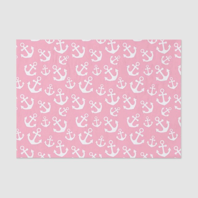 Baby Pink and White Anchors Nautical Pattern Tissue Paper (Front)