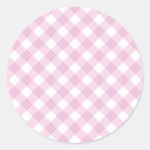 Baby Pink and White Gingham Pattern Classic Round Sticker