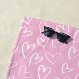 Baby pink and white heart pattern beach towel