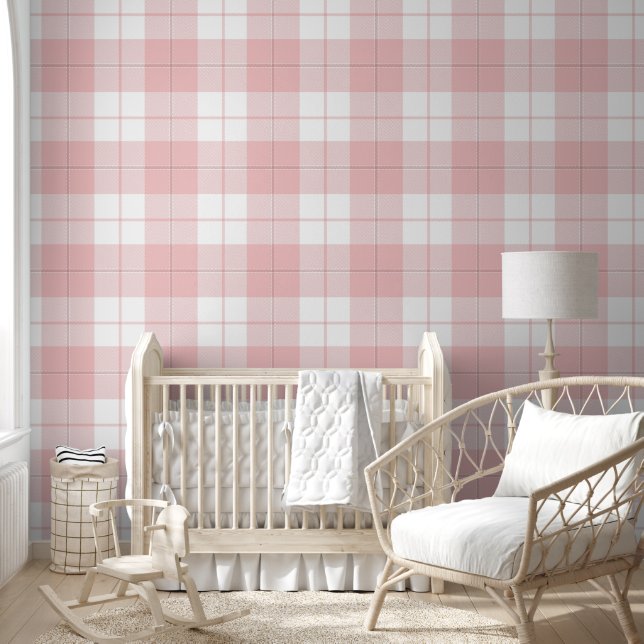 Baby pink and white plaid pattern wallpaper (Kids)