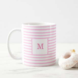 Baby Pink and White Stripes Custom Monogram Coffee Mug