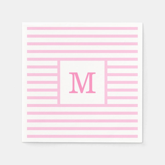 Baby Pink and White Stripes Custom Monogram Napkin (Front)
