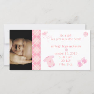 Baby Pink Argyle - It's A Girl -Our Precious Announcement