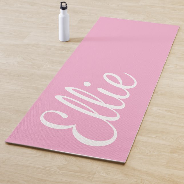 Baby Pink Bliss | Custom Name Cursive Script Yoga Mat (In Situ)