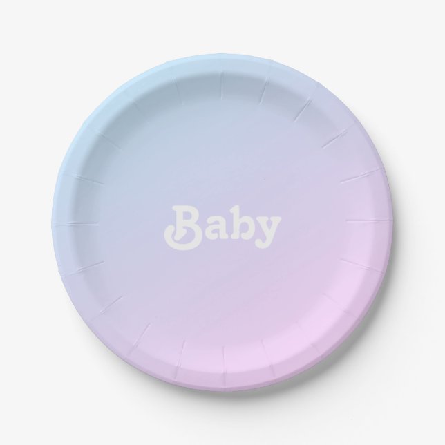 Baby pink blue gradient Baby Shower gender reveal Paper Plate (Front)